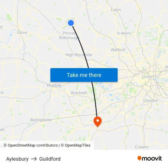 Aylesbury to Guildford map