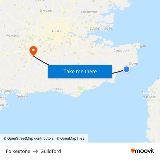 Folkestone to Guildford map