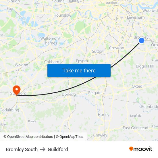 Bromley South to Guildford map