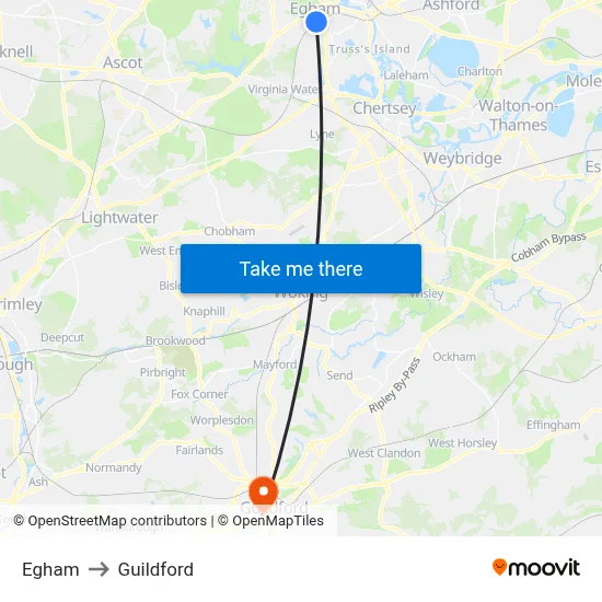Egham to Guildford map