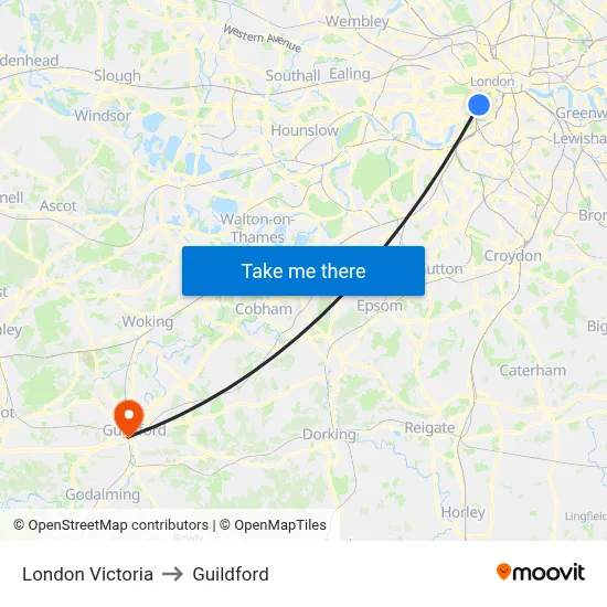 London Victoria to Guildford map