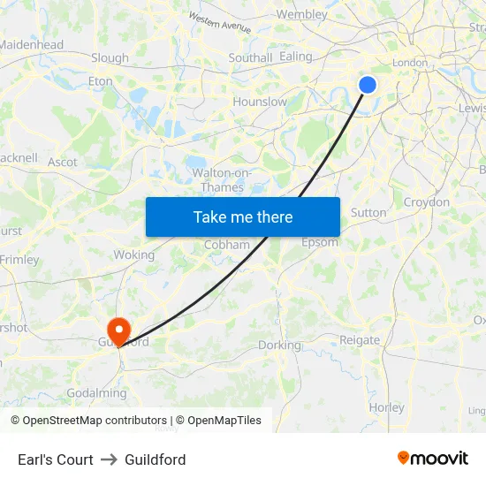 Earl's Court to Guildford map