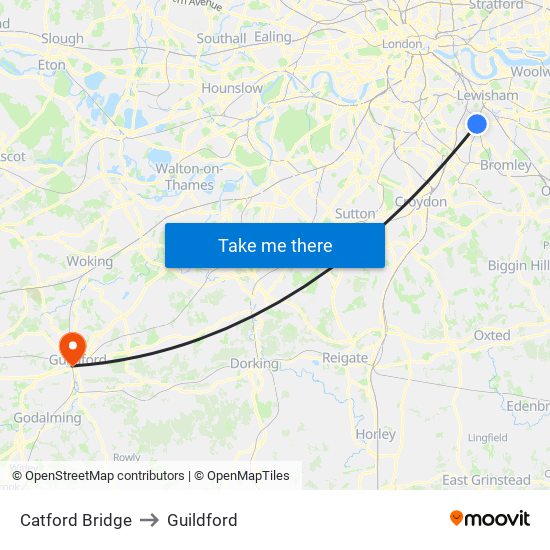 Catford Bridge to Guildford map