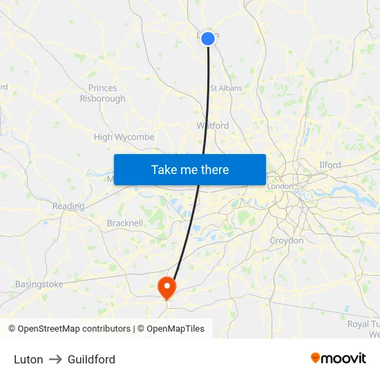 Luton to Guildford map