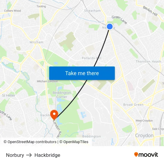 Norbury to Hackbridge map
