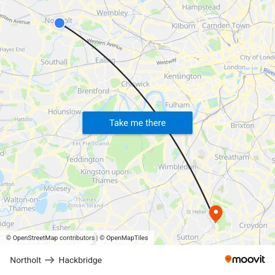 Northolt to Hackbridge map