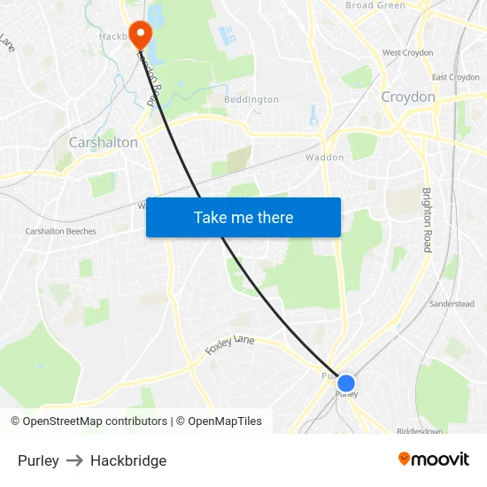 Purley to Hackbridge map