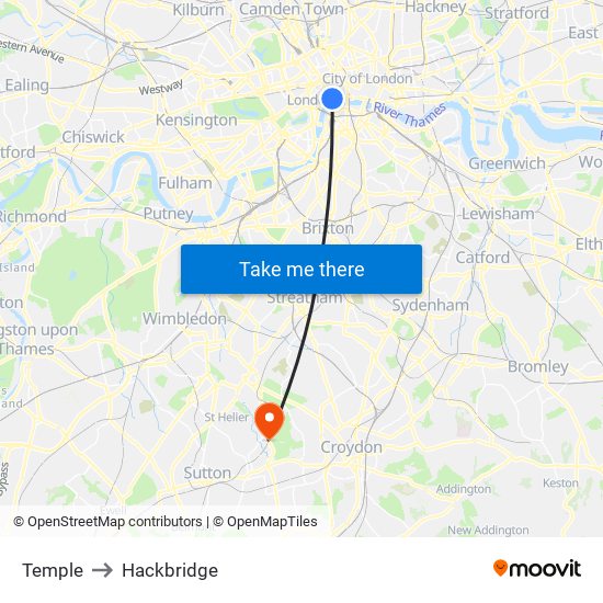 Temple to Hackbridge map