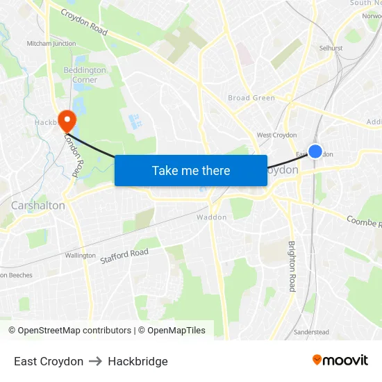 East Croydon to Hackbridge map