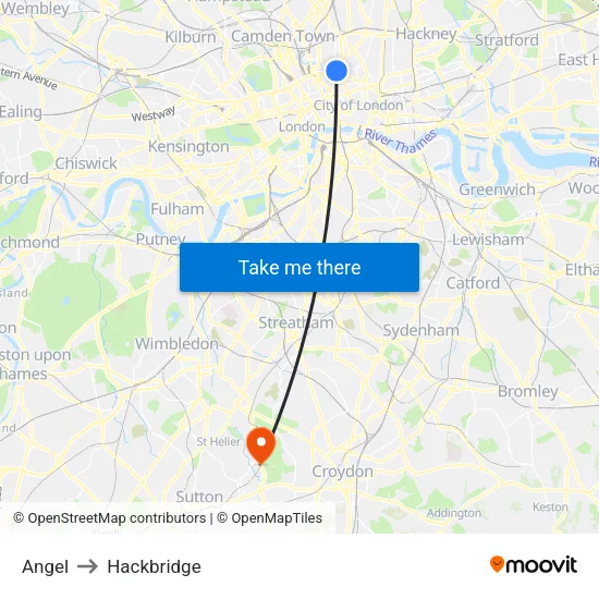 Angel to Hackbridge map