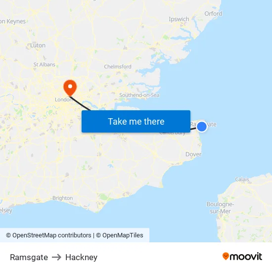 Ramsgate to Hackney map