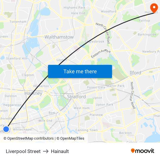 Liverpool Street to Hainault map