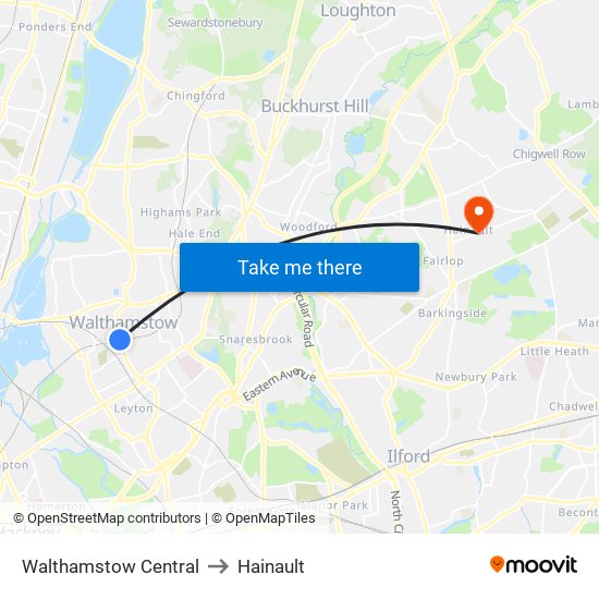 Walthamstow Central to Hainault map