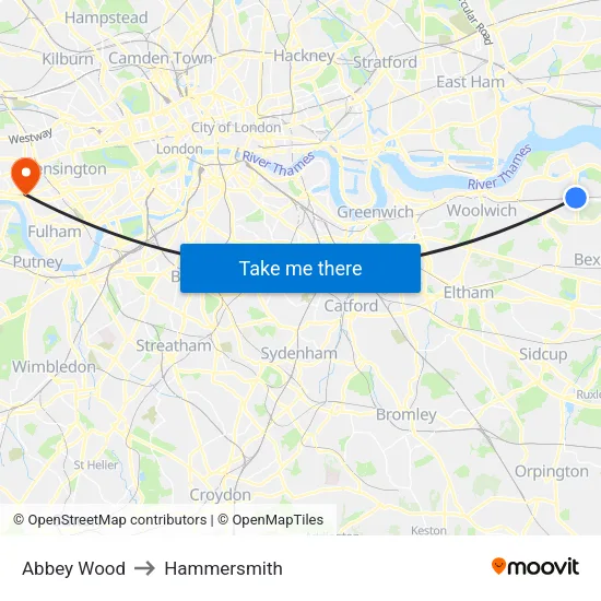 Abbey Wood to Hammersmith map