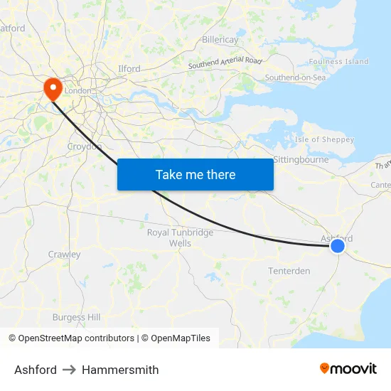 Ashford to Hammersmith map