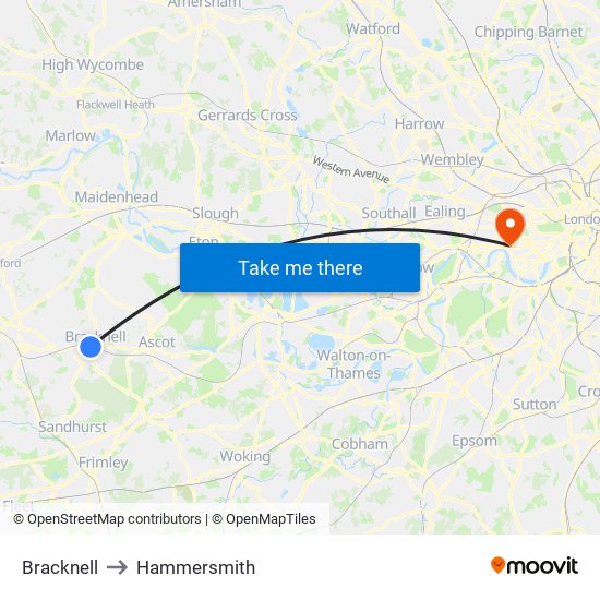 Bracknell to Hammersmith map