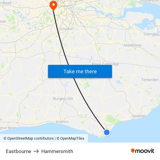 Eastbourne to Hammersmith map