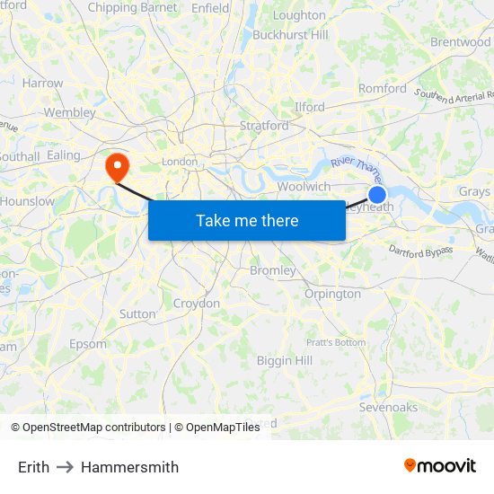 Erith to Hammersmith map