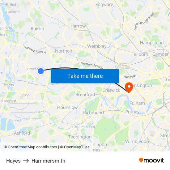 Hayes to Hammersmith map