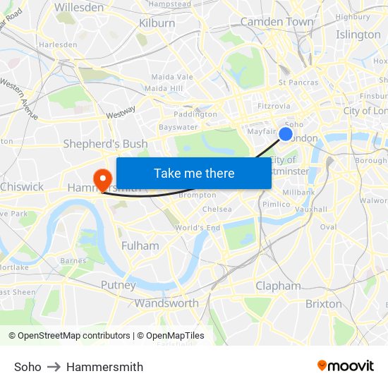 Soho to Hammersmith map