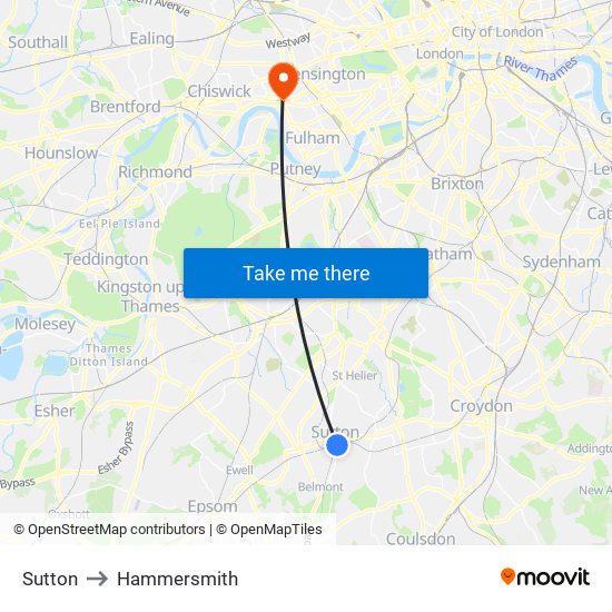 Sutton to Hammersmith map