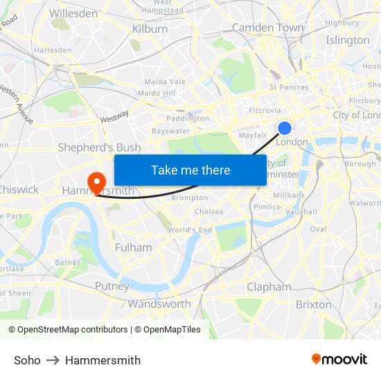 Soho to Hammersmith map