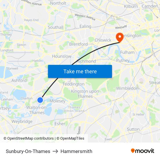 Sunbury-On-Thames to Hammersmith map