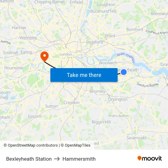 Bexleyheath Station to Hammersmith map
