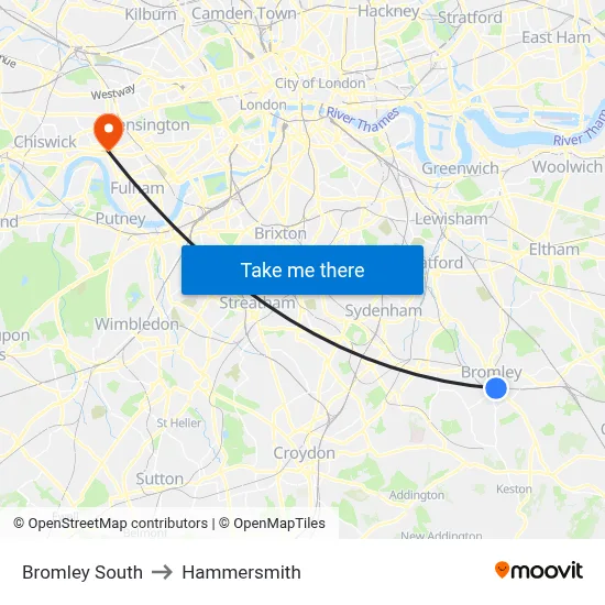 Bromley South to Hammersmith map