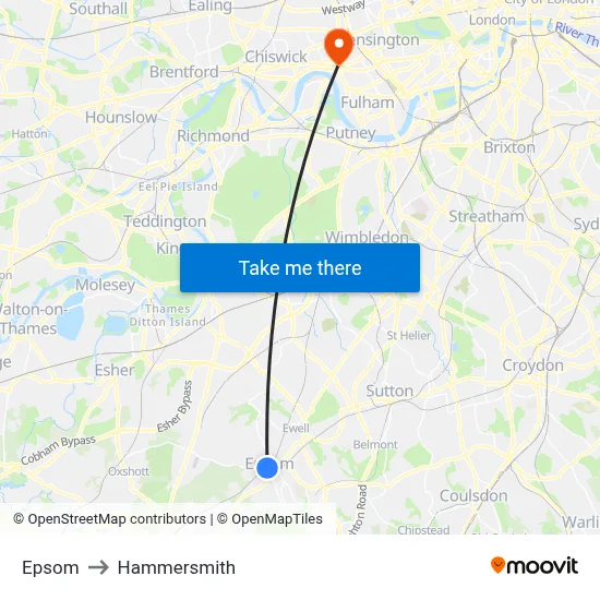 Epsom to Hammersmith map