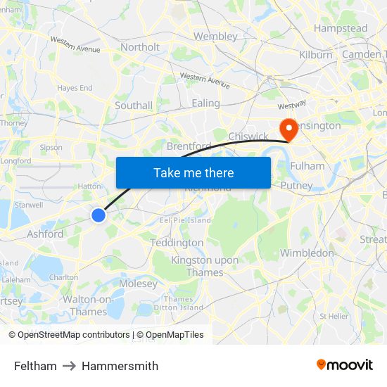 Feltham to Hammersmith map