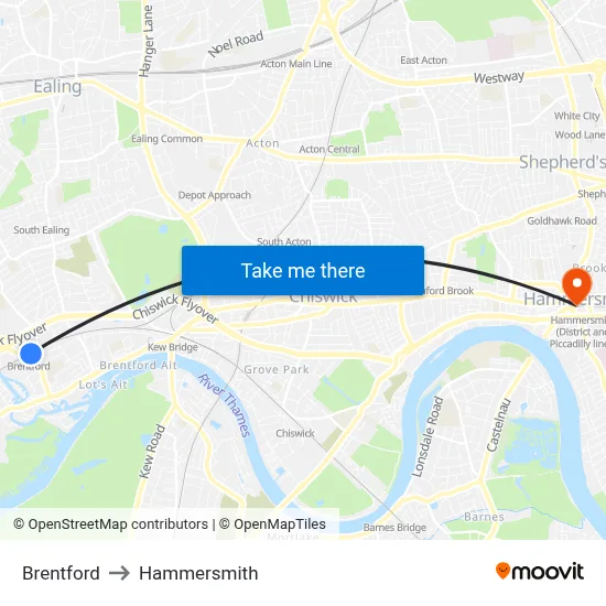 Brentford to Hammersmith map