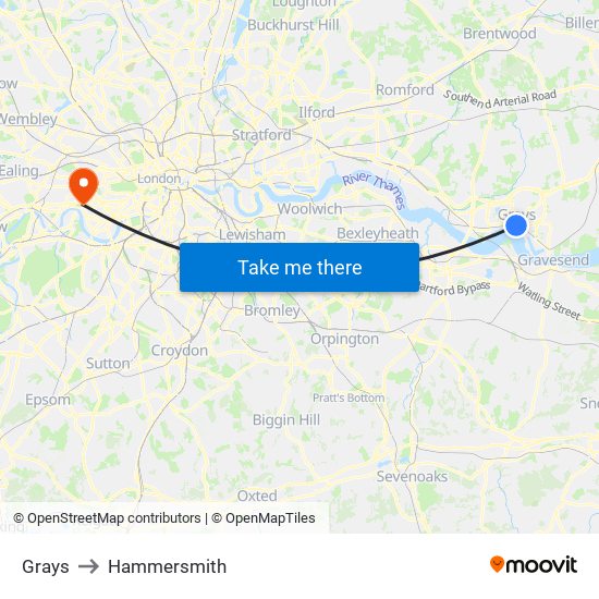 Grays to Hammersmith map