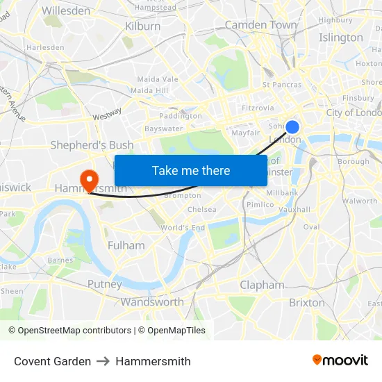 Covent Garden to Hammersmith map