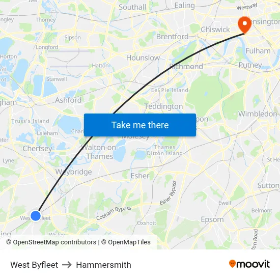West Byfleet to Hammersmith map