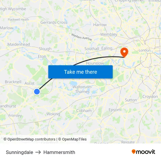 Sunningdale to Hammersmith map