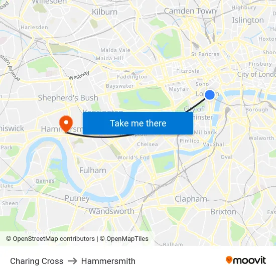 Charing Cross to Hammersmith map