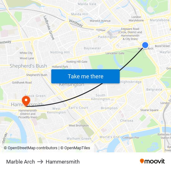 Marble Arch to Hammersmith map