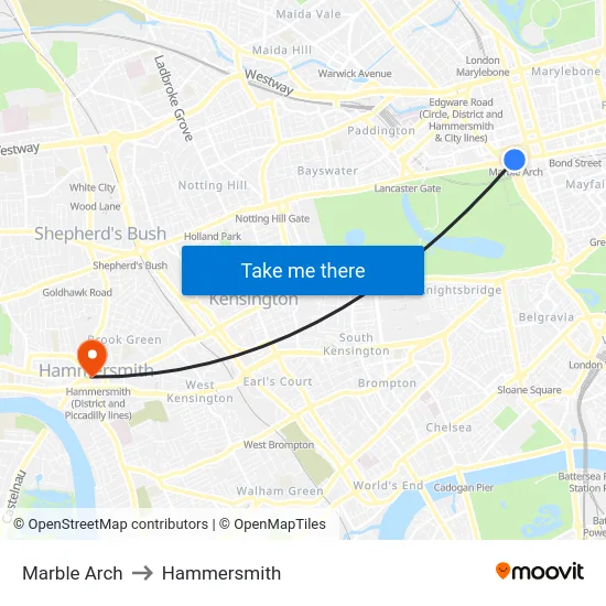 Marble Arch to Hammersmith map