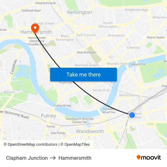 Clapham Junction to Hammersmith map