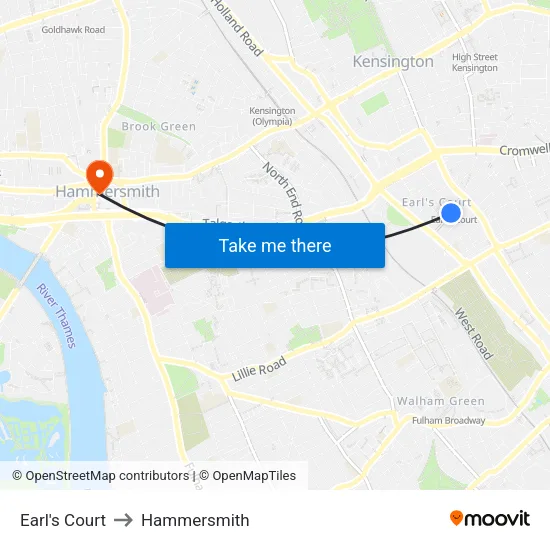 Earl's Court to Hammersmith map