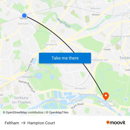 Feltham to Hampton Court map