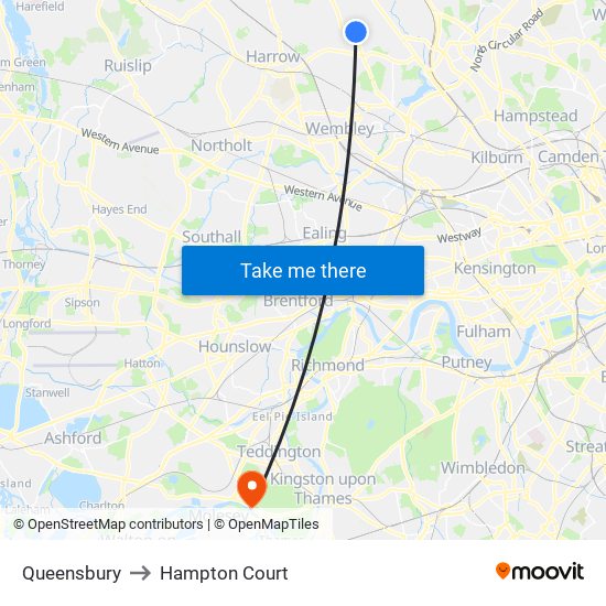 Queensbury to Hampton Court map