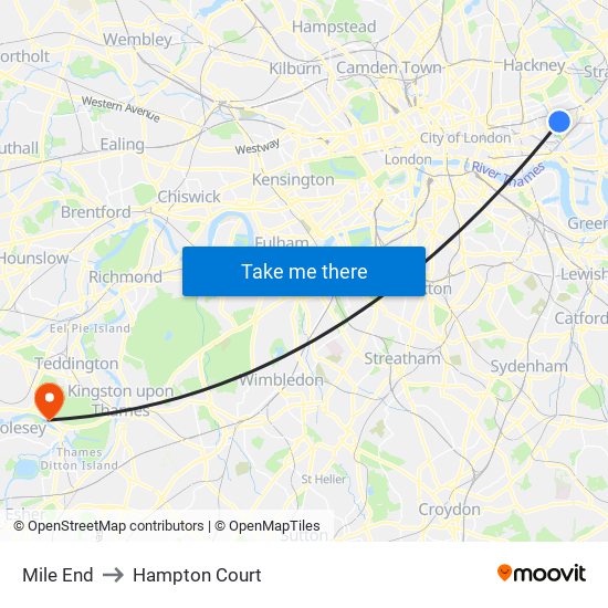 Mile End to Hampton Court map