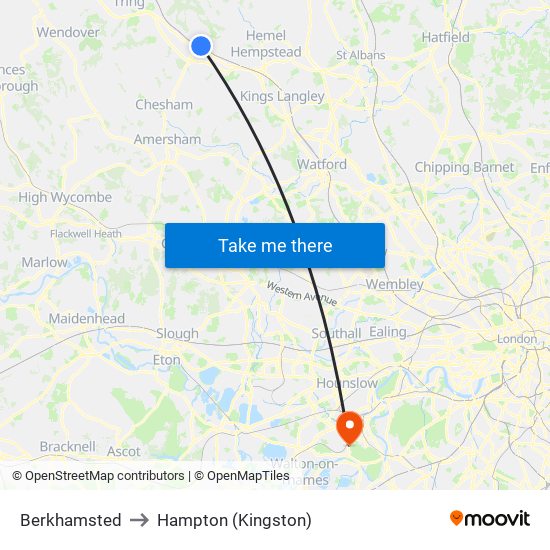 Berkhamsted to Hampton (Kingston) map