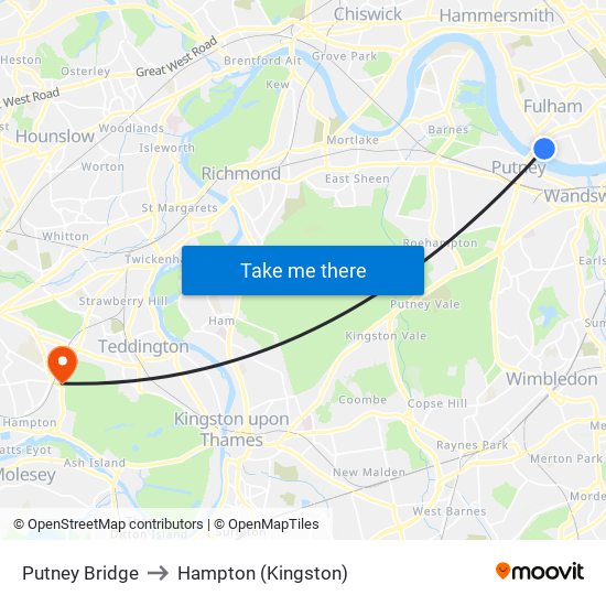 Putney Bridge to Hampton (Kingston) map