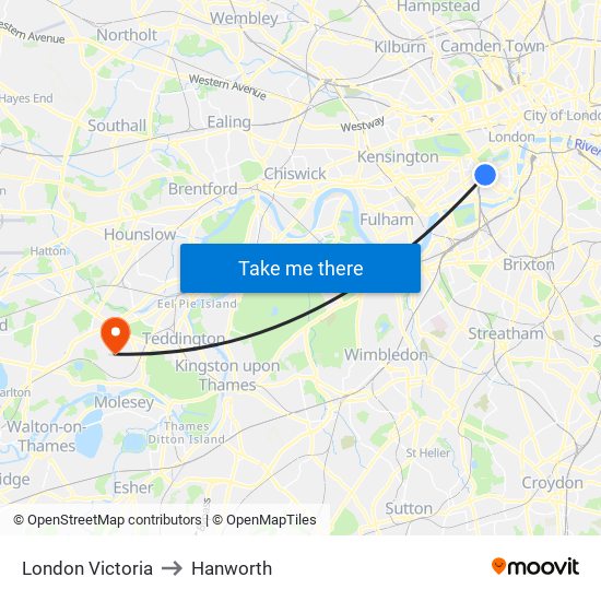 London Victoria to Hanworth map