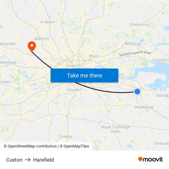 Cuxton to Harefield map