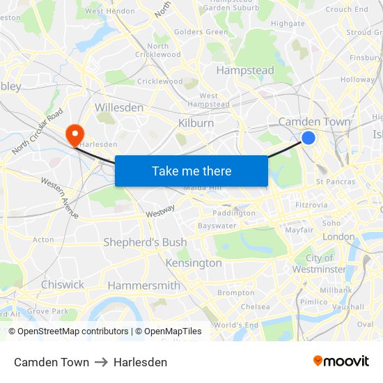 Camden Town to Harlesden map