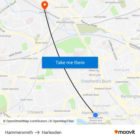 Hammersmith to Harlesden map